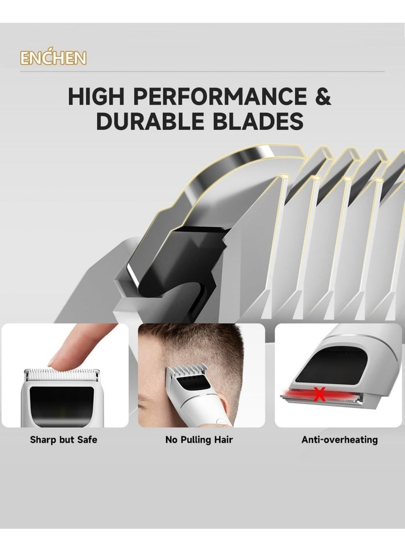 إنشن ماكينة قص الشعر للرجال، ماكينة قص اللحية القابلة لإعادة الشحن مع قفل السفر ومؤشر البطارية، ماكينة قص الشعر تدعم الشحن السريع من النوع C، وقت تشغيل 200 دقيقة واستخدام لاسلكي Boost 2 - أبيض - Image 3